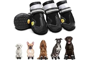 AOKOWN Dog Shoes for Large Dogs: Breathable Medium Dog Boots Paw Protector for Summer Hot Pavement Winter Snow, Outdoor Walking Dog Booties, Indoor Hardfloors Anti-Slip Sole Black 4PCS-Size 8
