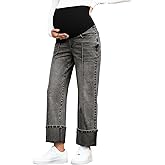 BLENCOT Maternity Jeans for Women Straight Leg Relaxed Fit Over Belly Pregnancy Denim Pants Maternity Clothes with Pockets