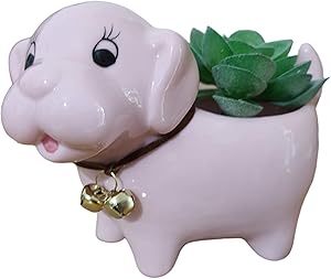 Cute Cartoon Animal Dog Shaped Ceramic Succulent Cactus Flower Pots Planters for Home Garden Office Desktop Decoration (Plants Not Included) (Pink)