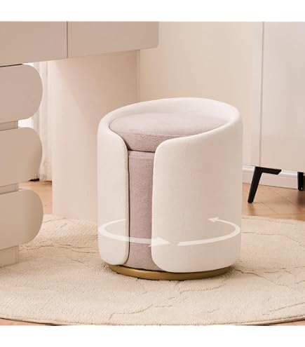 Pouf Rond Pivotant En Cuir PU - Tabouret De Coiffeuse, Repose-pieds Et Siège D'appoint Design (Beige, Gris, Orange)