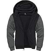 GEEK LIGHTING Mens Fleece Lined Hoodies Zip Up Waffle Knit Thicken Hooded Sweatshirts Winter Jackets
