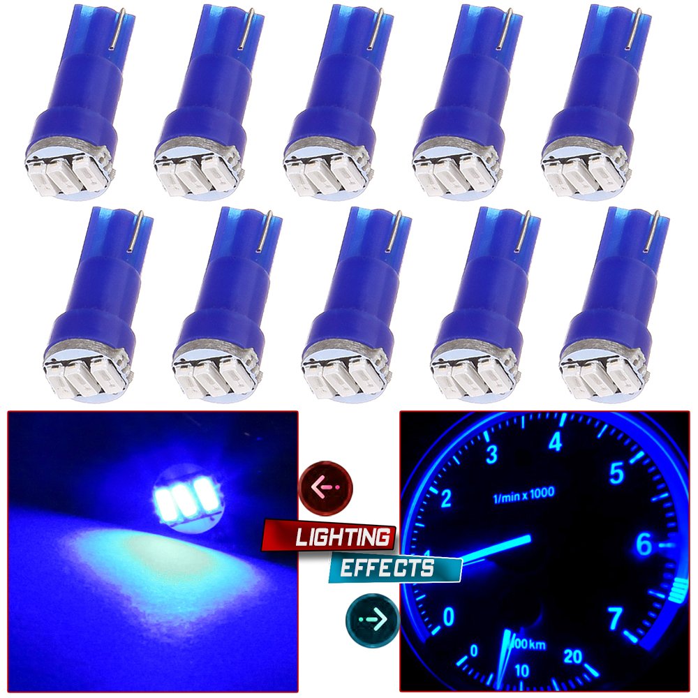 cciyu 10 Pack Blue T5 37 70 73 74 Wedge 3-3014 SMD LED Dash Instrument Gauge Light Bulbs