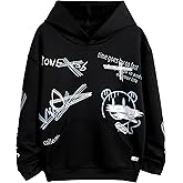 WDIRARA Boy's Cartoon Print Graphic Long Sleeve Sweatshirt Hoodie Reflective Top