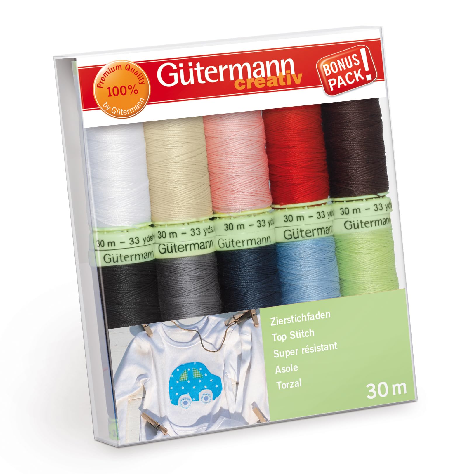 Gütermann creativ Sewing thread set with 10 spools Top Stitch 30 m in the popular basic colours
