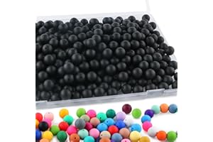 Sunrony 170Pcs 15mm Silicone Beads for Keychain Making, Round Silicone Beads for Pens and Necklace Bracelet Crafts Making(Black)