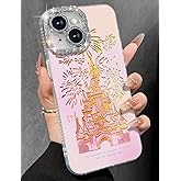 Toycamp for iPhone 14 Case - Aesthetic Cute Fireworks Castle 14 Phone Case with Diamond Bling Lens Protector Laser Glitter Holographic Y2K i Phone 14 Cover for Women Girly