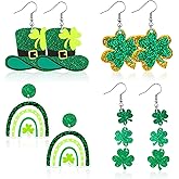 4 Pairs St Patrick's Day Earrings for Women Irish Shamrock Dangle Earrings Green Clover Hat Acrylic Shamrock Earrings for Women Cute St Patrick's Day Accessories Festival Jewelry Gift