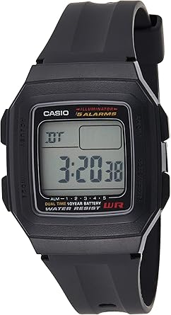 Casio Collection F-201W-1AEF, Reloj Rectangular, Correa de Resina, Unisex, Negro