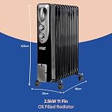 Russell Hobbs 2500W Oil Filled Radiator 11 Fin Black with Thermostat 3 Heat view 2