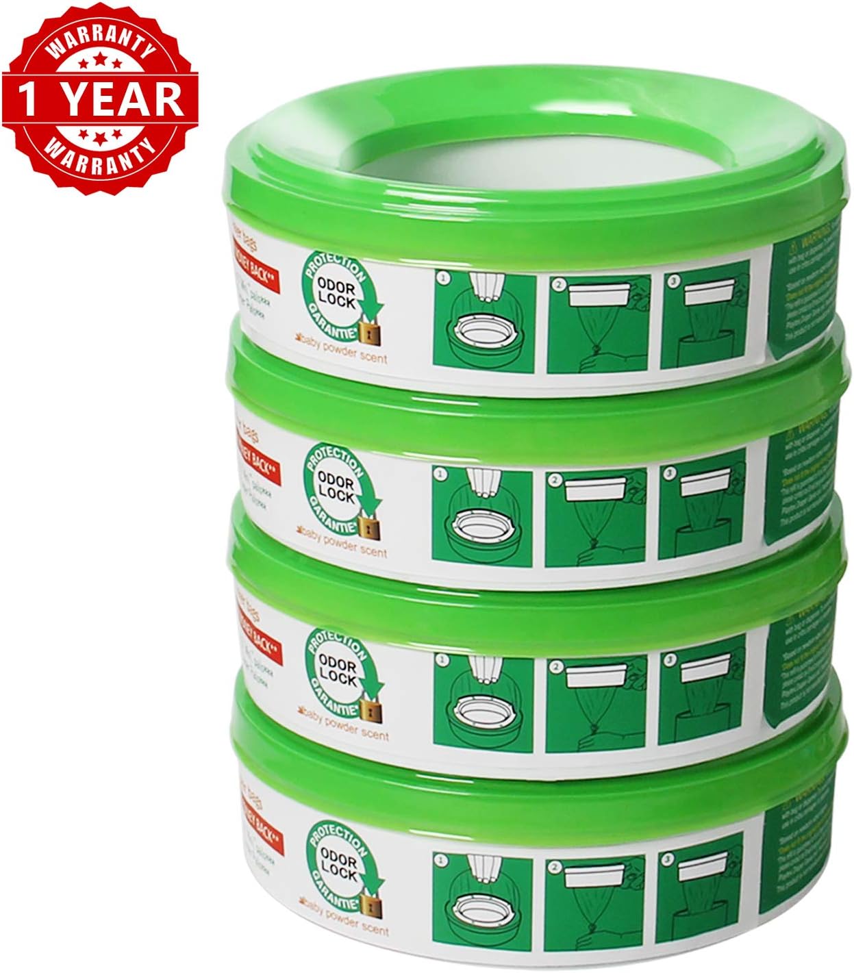 Refill for Diaper Genie and Diaper Pails,4-6 Months Supply ,280 Count, 4 Pack -Green