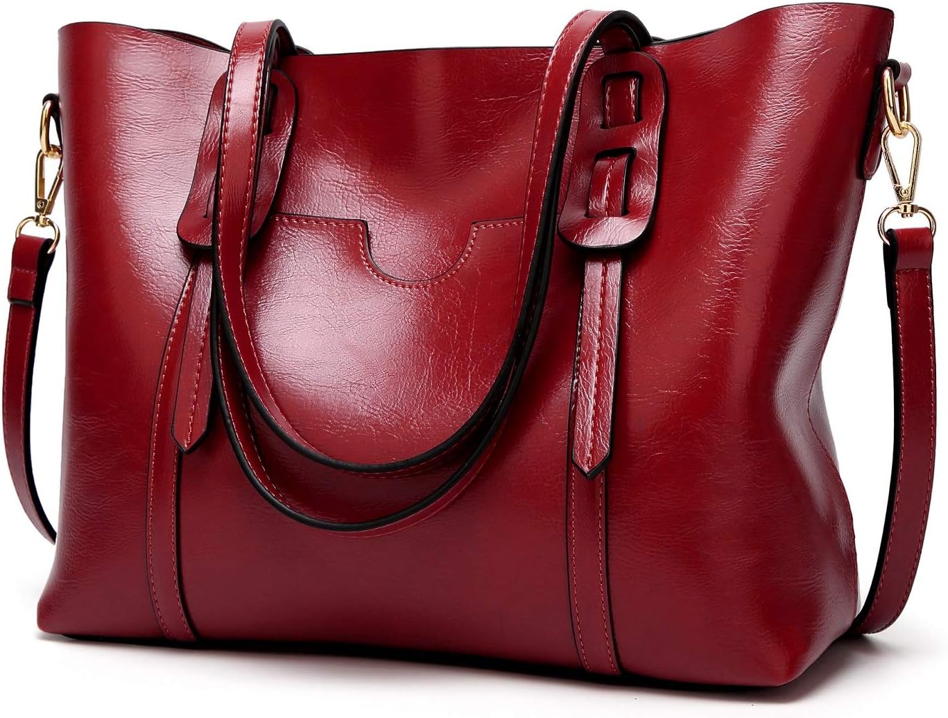 Womens Soft PU Leather Handbags, JingU Large Capacity Retro Vintage Top-Handle Casual Tote Shoulder Bags (Style 1 Wine red)