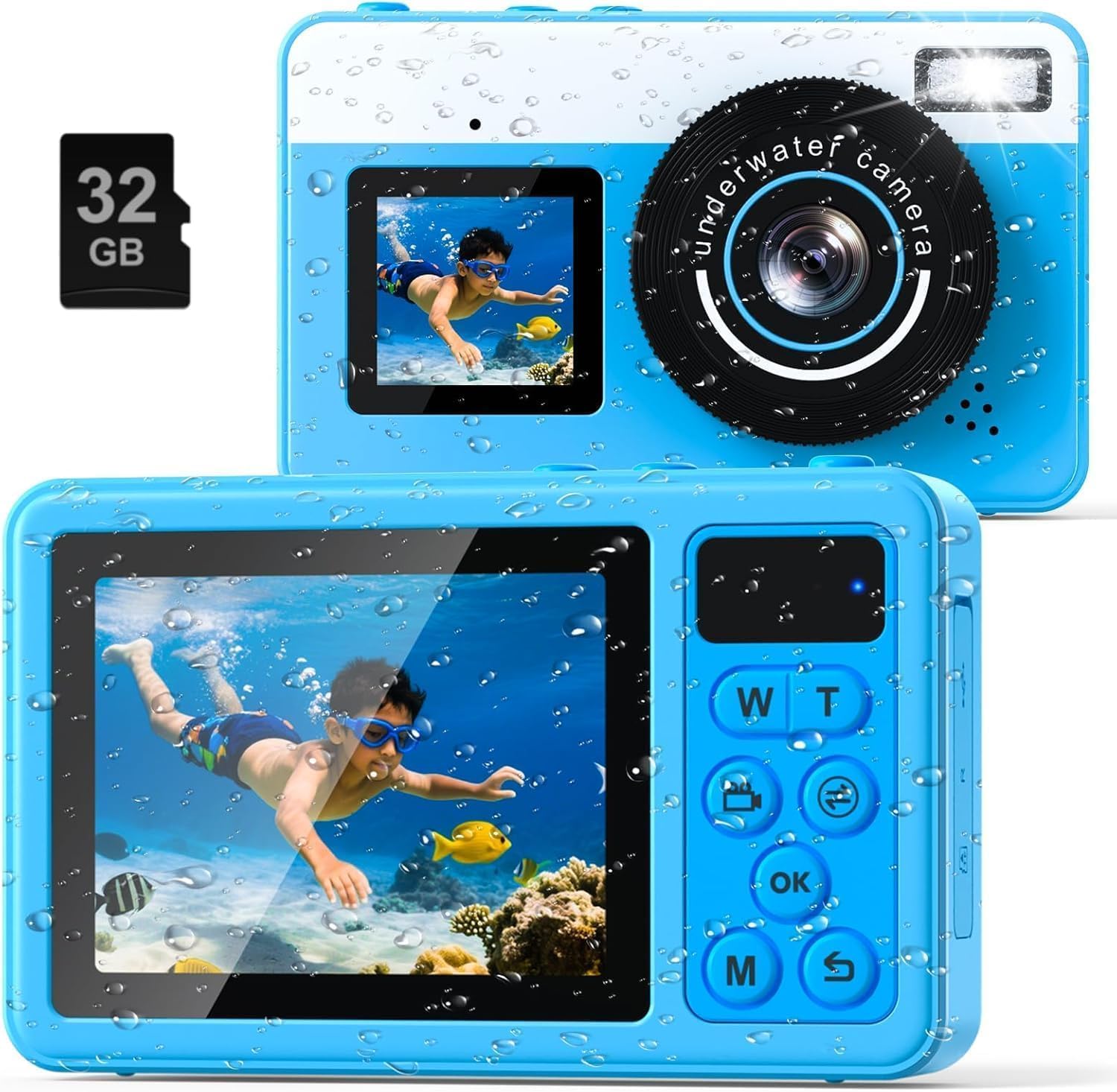 4K Underwater Digital Camera,10FT Floating Camera,48MP Waterproof Camera for Snorkeling,Surfing,Swimming and Kayaking,Dual-Screen Selfie,Autofocus,18X Zoom,Fill Light,32GB Card,Type-C Rechargeable