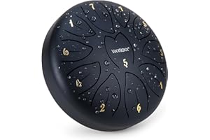 VixxNoxx Rain Drum for Outside Garden, 6 Inches 11 Notes Steel Tongue Drum Handpan Percussion Instrument for Yoga Meditation & Sound Therapy, Adult Gift with Bag, Mallets & Songbook (Black)