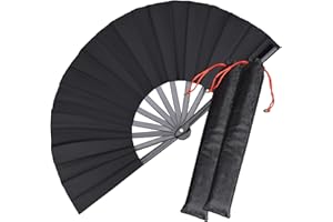 HONSHEN 2 Pack Large Folding Hand Fan,Black Chinese Kung Fu Tai Chi Fan Nylon-Cloth Fans for Men and Women Performance,Dance,Decorations,Festival,Gift (Black)