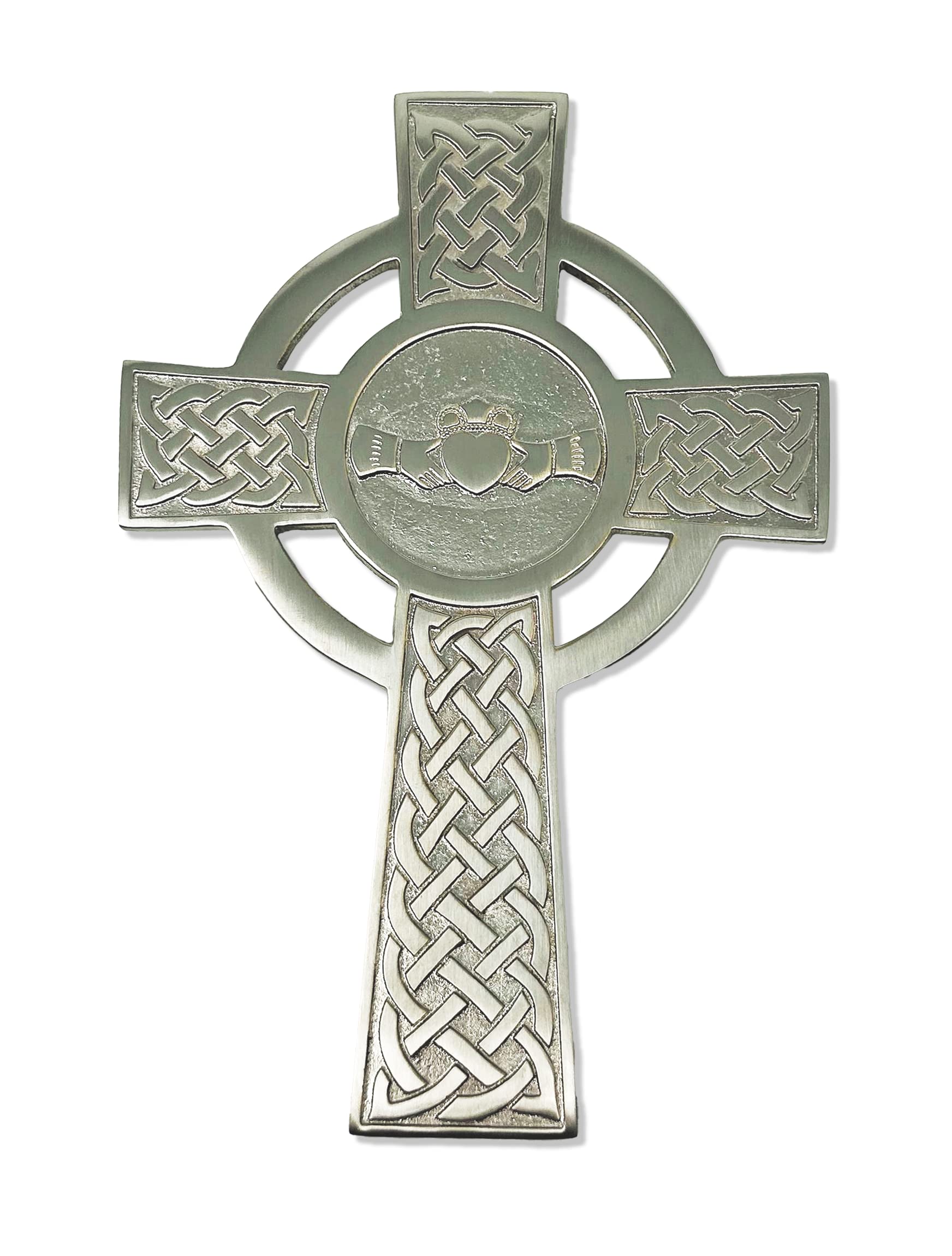 Exclusively Irish Claddagh Cross Wall Hanging Decor Irish Celtic Cross Gift for Home, Wedding (Satin Nickel, 5 x 7.7 x 0.3 in)
