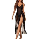 Avidlove Women Lingerie Lace Babydoll Chemise Sexy Mesh Nightdress V Neck Nightwear Side Split Nightgown