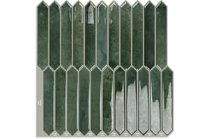 MOONFUN Green Long Hexagon Tile Peel and Stick Backsplash, 10 Sheets Self-Adhesive Wall Tiles Stick on Back Splash for Kitchen, Bathroom, Fireplace,RV(12"×12")