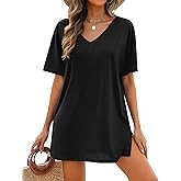 AI'MAGE Women's Swimsuit Coverup Short Sleeve Bathing Suit Cover Up Casual T-Shirt Dress Loose Beachwear Coverups S-3XL