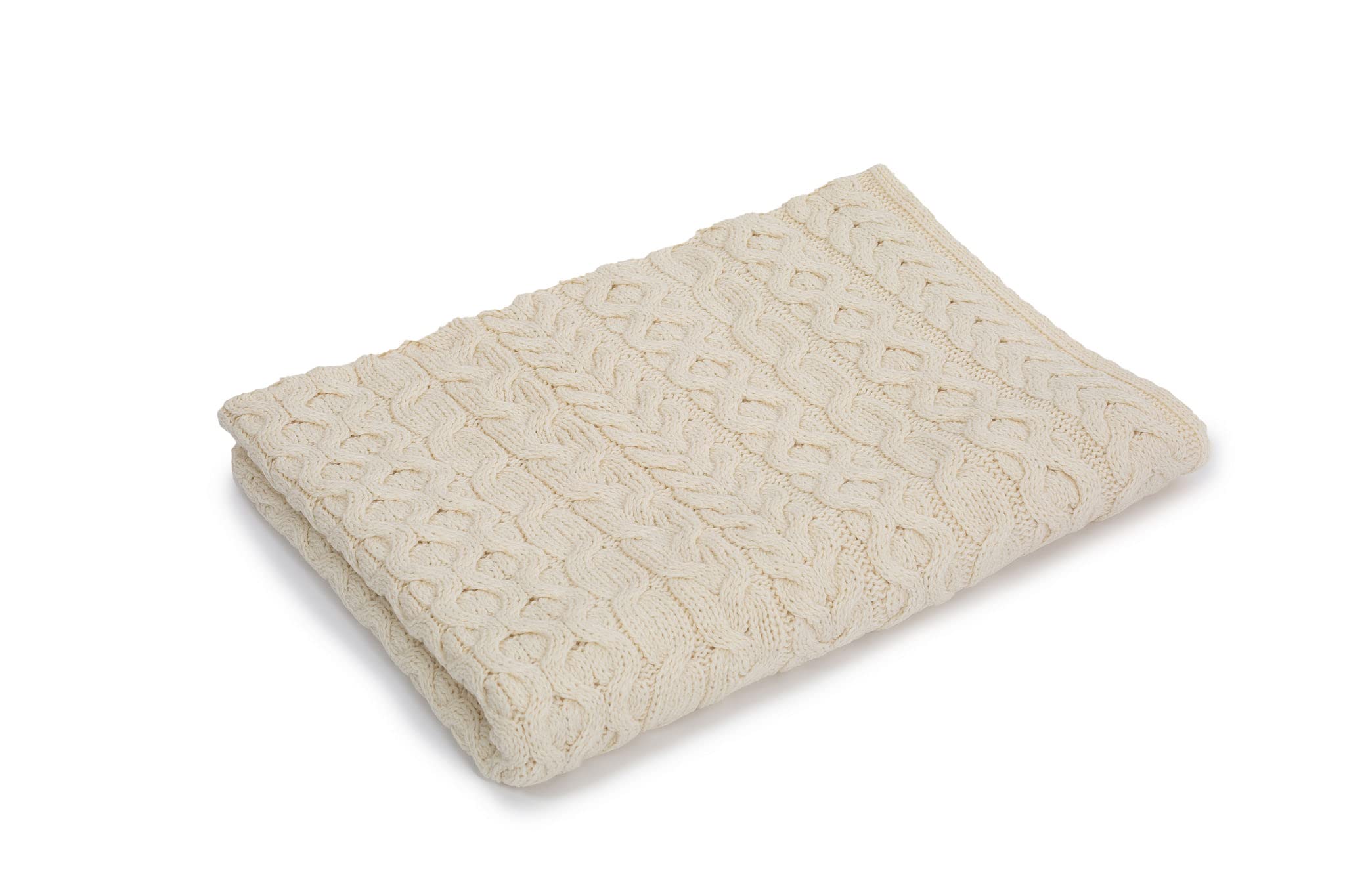 SAOL 100% Merino Wool Heavy Cable Knit Throw, 42" x 62", in Natural/Green (Natural)