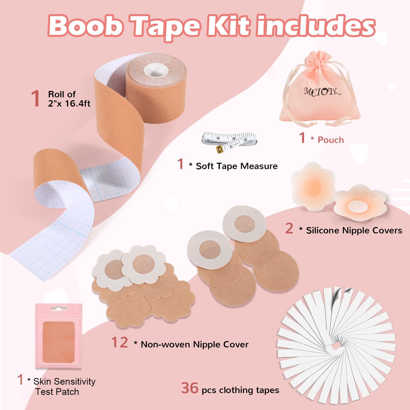 Mciotk Boob Tape Kit - 2 Pcs Nipple Covers | Boobytape for Large Breast Lift w Body Tape | Invisible Boobtape for A-G Cup