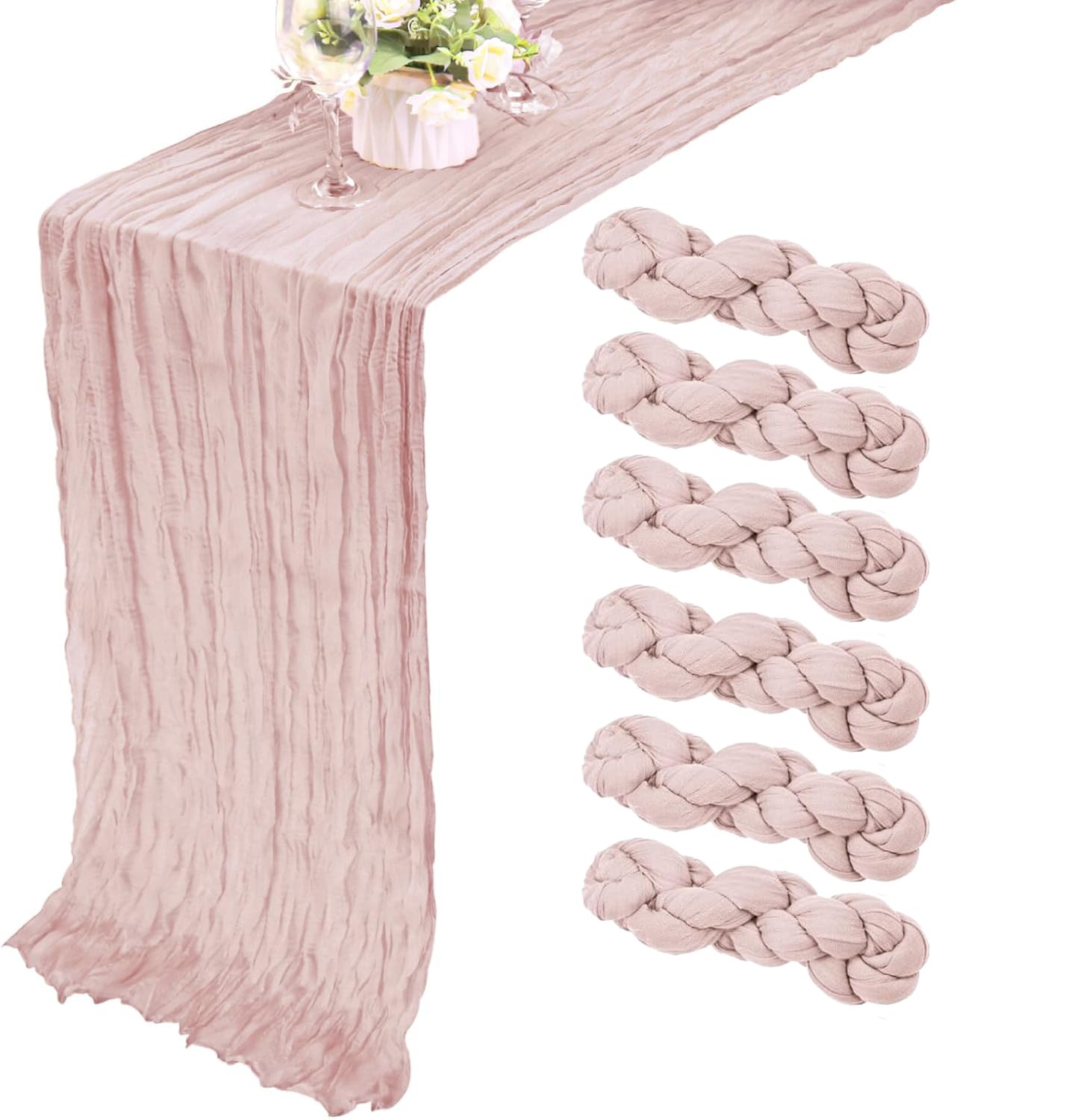 Photo 1 of 6 Pack Dusty Pink Cheesecloth Table Runner, 10ft Boho Gauze Fabric Cheese Cloth Table Runner 35 x 120 Inch Rustic Sheer Runner for Romantic Wedding Birthday Baby Shower Party Table Decoration