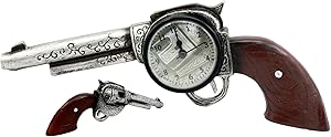 Ebros Wild Wild West Six Shooter Revolver Gun Decorative Table Clock Figurine As Rustic Western Cowboy Decor Desert Sheriff And Bandits Pistol Sculpture Gift Idea For Dads Fans of Cowboys Cowgirls