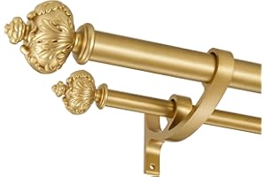 Lwiiom Heavy Duty Double Curtain Rod with Palm Leaves Finials and Aluminum Bouquet Brackets,Double Curtain Rods for Windows 3