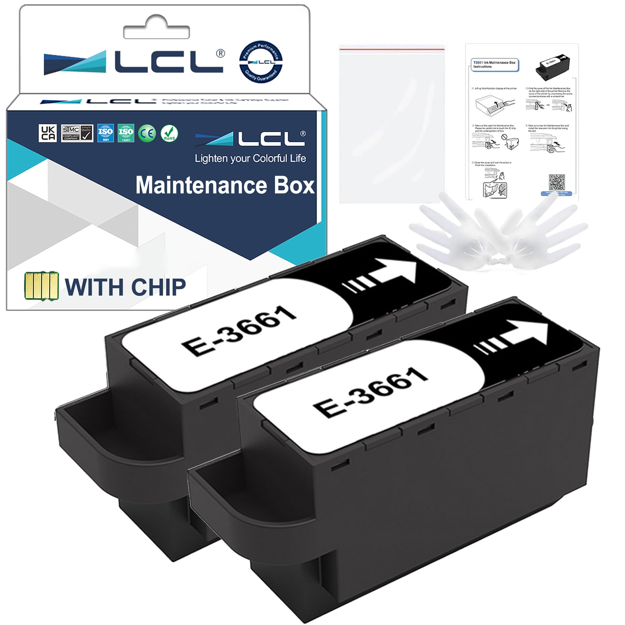 LCL T3661 C13T366100 Ink Maintenance Box Replacement for Epson XP-8500 XP-8505 XP-8600 XP‑8605 XP-8700 XP-6000 XP-6001 XP-6005 XP-6100 XP-6105 XP-15000 XP-15010 XP-15080 XP-970 (2-Pack)