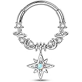 CM Crareesi Mania Dangle Septum Piercing Jewelry Star Septum Ring 316L Surgical Steel Daith Piercing Jewelry 16G Cute Helix Earrings for Women Dangle Nose Ring