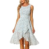 Allegra K Women's Summer Dresses 2025 Wrap Ruffle High Low Hem Round Neck Keyhole Back Sleeveless Floral Dress