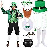 Capoda 12 Pcs St Patrick's Day Leprechaun Costume Men's Leprechaun Suit Irish Shamrock Accessories for Adult