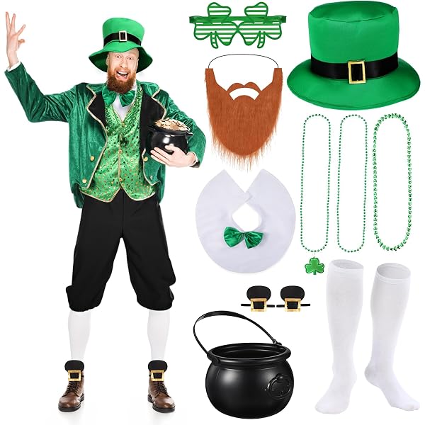 St. Patrick’s Day Kostüm-Set – Grün-weiße Overknee-Socken & Handschuhe, Für Karneval & Partys