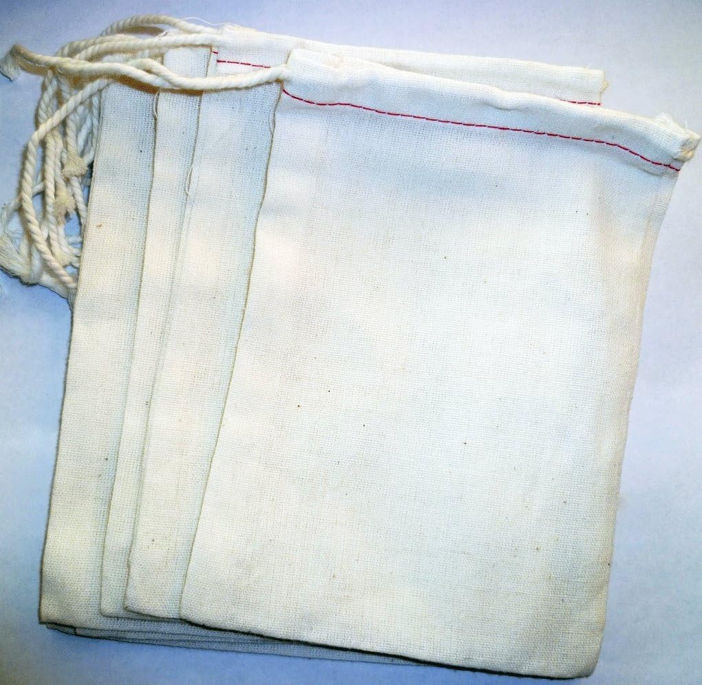 100 6x8 Cotton Muslin Bags (Red Hem)