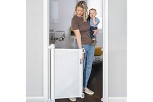 YOOFOR Retractable Baby Gate, Extra Wide Safety Kids or Pets Gate, 33” Tall, Extends to 55” Wide, Mesh Safety Dog Gate for Stairs, Indoor, Outdoor, Doorways, Hallways (White, 33"x55")