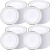 Gandeer 150 Piece Plastic Plates Set - Disposable Salad, Dessert Cake Plates with Decorative Rim Bulk for 150 Guests - Dinner, Wedding, Party & Picnic - 7.5 Inch(White Silver)