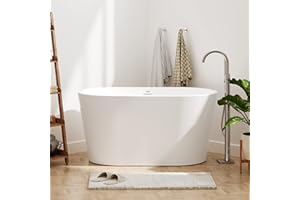 FerdY Shangri-La 47" Acrylic Freestanding Bathtub, Small Classic Oval Shape Acrylic Soaking Bathtub with Brushed Nickel Drain & Minimalist Linear Design Overflow, Modern White, cUPC Certified