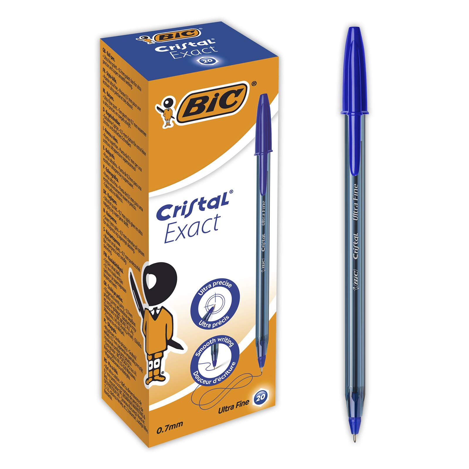 Bic Crystal Exact Fine Point Pens (0.7 mm) - Blue, Box of 20