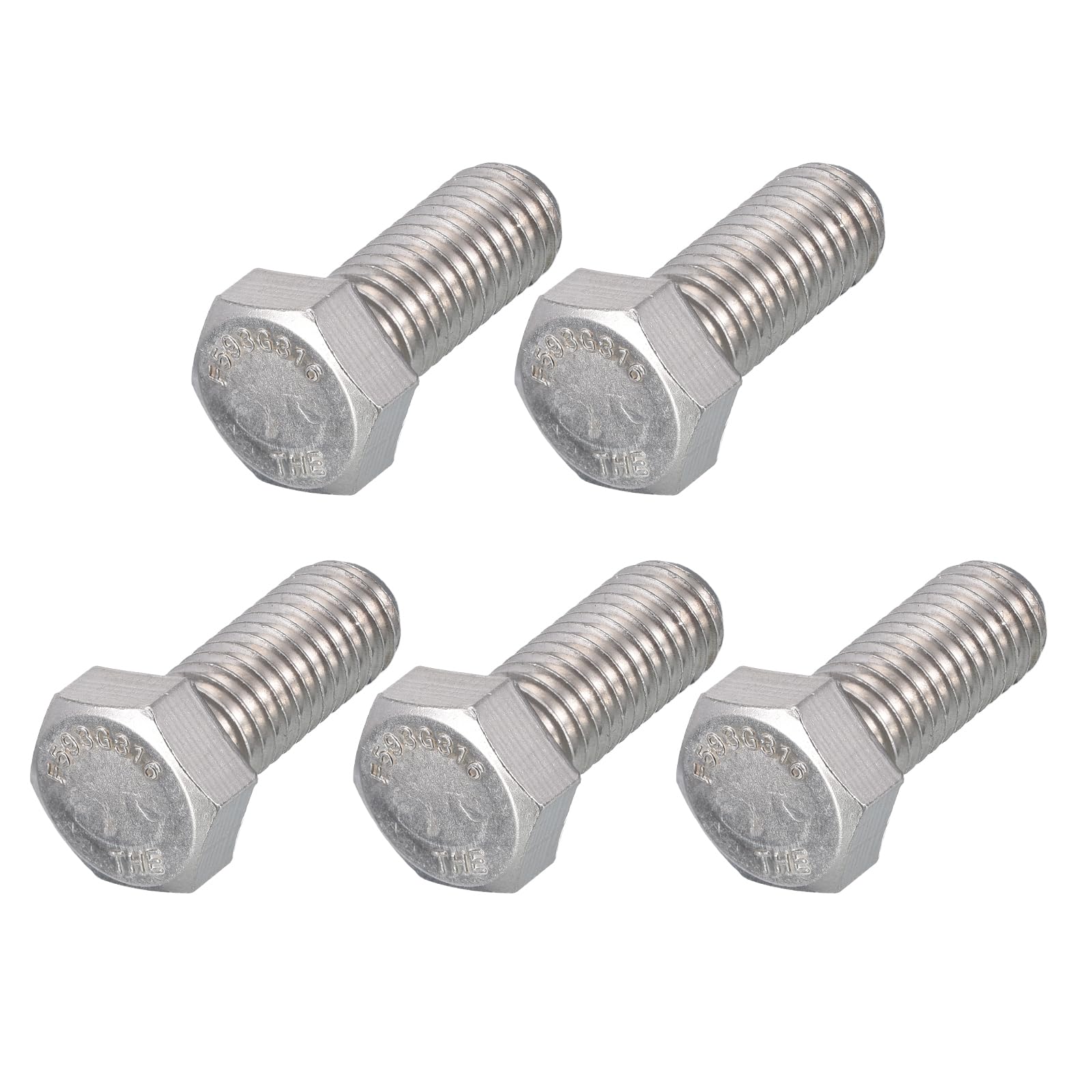 METALLIXITY Hex Head Screw Bolt (1/2-13 x 1-1/4") 5Pcs, 316 Stainless Steel, Fully Threaded, External Hex Drive, Bright Finish, Hex Head Screw Bolt, Silver โ image 1
