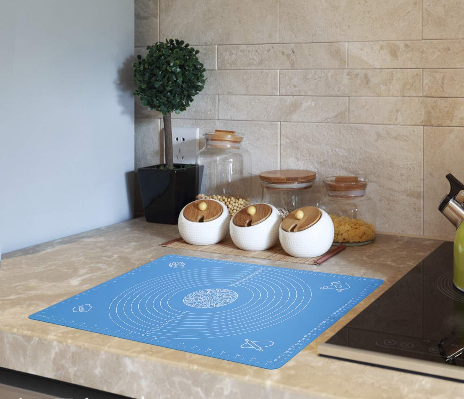 Silicone Baking Mat for Pastry Rolling Dough with Measurements - 19.7" x 15.7" BPA Free Non stick and Non Slip Blue Table Sheet Baking Supplies for Bake Pizza Cake: Kitchen & Dining