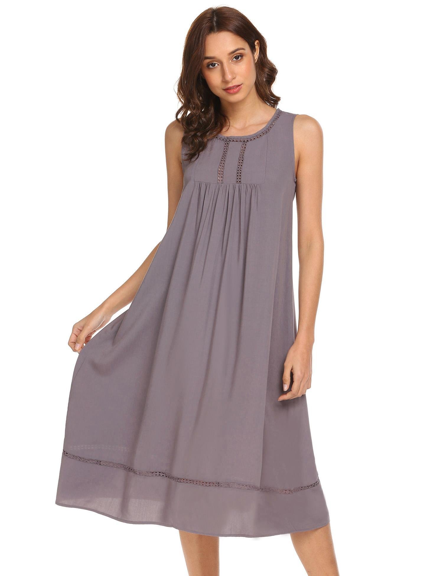 Ekouaer Ekoauer Womens Anna Cotton Nightgown, Sleeveless Victorian Sleepwear