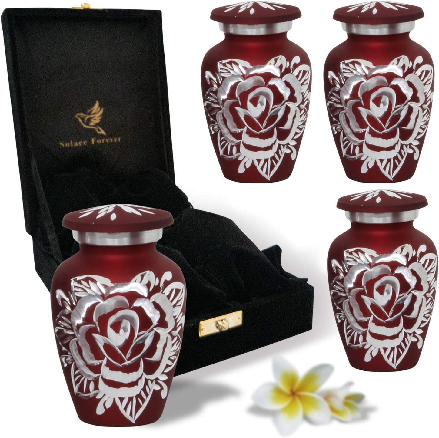 Small Keepsake Urns Red Rose Mini Urns for Ashes Set of 4 Premium