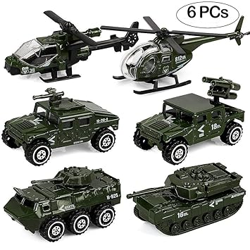 Tacobear 6Stk. Armee Spielzeug Diecast Militärfahrzeuge Set inklusive Armee Auto Armee Hubschrauber Jeep Tank LKW für Kinder 