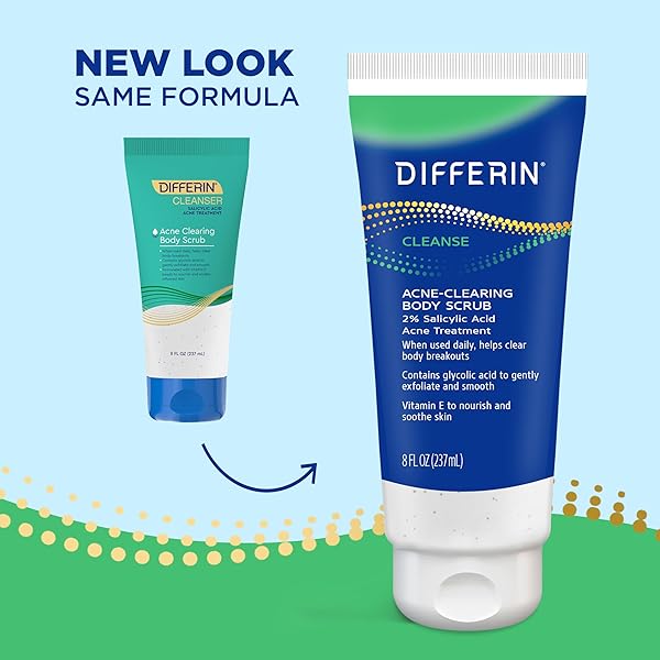 DIFFERIN BODY SCRUB WITH SALICYLIC ACID ACNE CLEARING IMPROVES TONE AND TEXTURE PRONE SKIN ON BACK SHOULDERS AND CHEST, 8 OZ (PACKAGING MAY VARY)