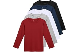 HIAHIF 5 Pack Cotton Boys Long Sleeve Shirts Toddlers Soft Crewneck Tee Kids Basic Long-Sleeve T-Shirts Top