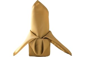 Ascoza 50pcs Polyester Cloth Napkins - 17 x 17 inch Gold Dinner Washable Napkins with Hemmed Edges for Restaurant/Wedding/Hotel(50,Gold)