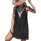 CUPSHE Womens Sleeveless Swimsuit Coverups Casual T-Shirt Beach Tank Dress Lace Trim Bikini Swim Cover Up