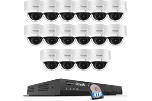 PANOOB PoE 4K 16 Channel Security Camera System, 16x 8MP IK10 Vandal Dome Cameras with Human/Vehicle Detection, Built-in Mic, 24/7 Remote Access, 4TB HDD NVR, PD54A1616-8M-1