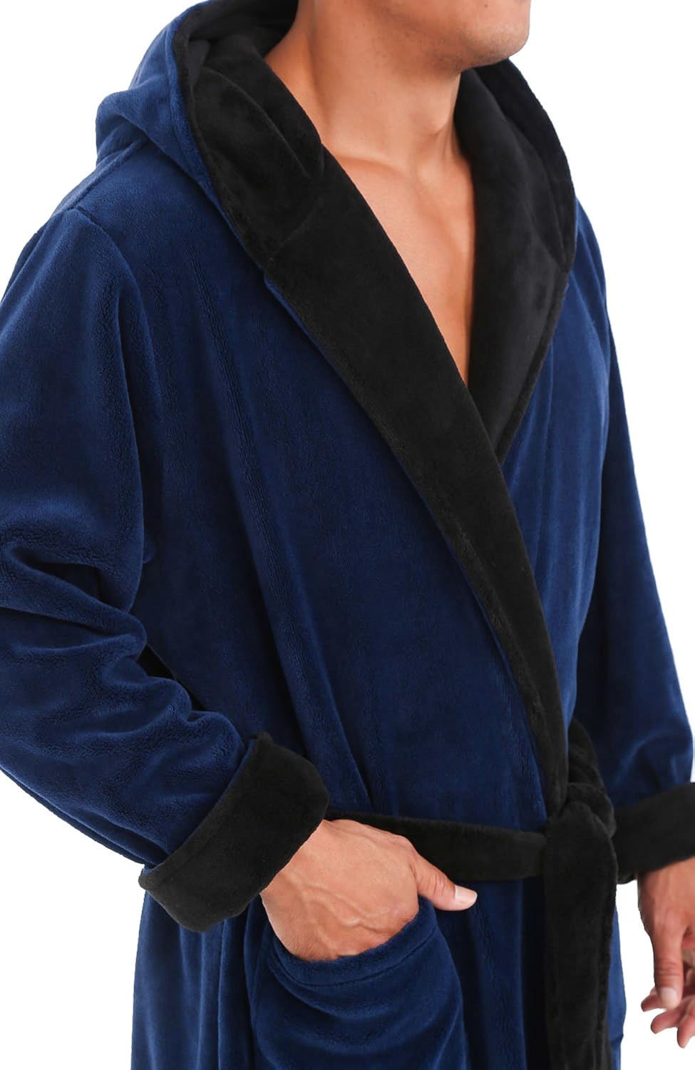 Alexander Del Rossa Men's Warm Fleece Robe with Hood, Big and Tall Contrast Bathrobe at  Men’s Clothing store