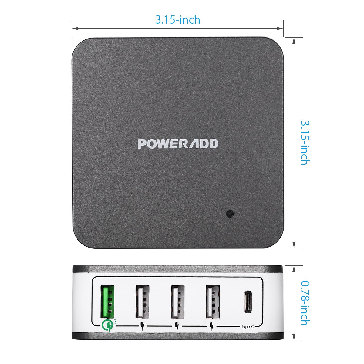 POWERADD Quick Charge 3,0 Ladeadapter mit Automatische Erkennung USB Port, Type C und Handy Tablet Ständer