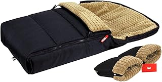 BABYLUX Fußsack 90cm MINKY Kinderwagen Buggy Babyschale Thermo +/ Muff Handmuff Winterfußsack (Schwarz + Beige mit Handmuff)